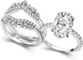 2 PC Oval Cut Moissanite Sterling Silver Insert Bridal Wedding & Engagement Ring Set for Women