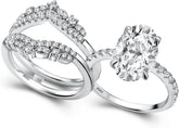 2 PC Oval Cut CVD Diamond Sterling Silver Insert Bridal Wedding Engagement Ring Set for Women