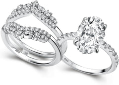 2 PC Oval Cut CVD Diamond Sterling Silver Bridal Wedding & Engagement Ring Set for Women