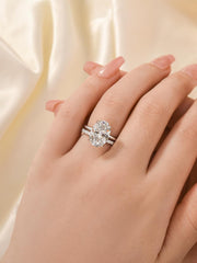 2 PC Oval Cut Moissanite Sterling Silver Bridal Wedding & Engagement Ring Set for Women