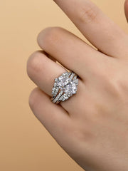 2 PC Oval Cut Moissanite Sterling Silver Insert Bridal Wedding & Engagement Ring Set for Women