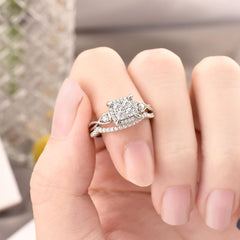 2 PC Cluster Round Brilliant Cuts for Women Sterling Silver Bridal Wedding & Engagement Ring