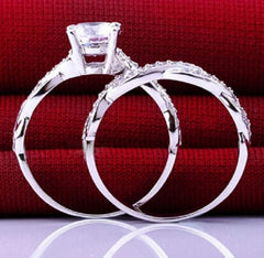 2 PC Round Cut Clear Moissanite Solid Sterling Silver Bridal Wedding & Engagement Ring Set for Women