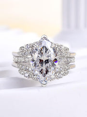 2 PC Marquise Cut CVD Diamond Vintage Sterling Silver Bridal Wedding & Engagement Ring Set with Insert Band