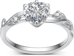 3 PC Heart Cut Moissanite Sterling Silver Leaf Design Bridal Wedding & Engagement Ring Set for Women