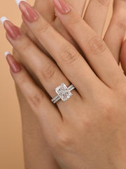 2 PC Radiant Cut Crushed Ice Sterling Silver Moissanite Bridal Sets