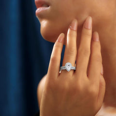 Teardrop (Pear Cut) Halo Moissanite 925 Sterling Silver Bridal Engagement & Wedding Ring Set for Women