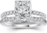 Radiant Cut Engagement Ring Set, Sterling Silver Moissanite Simulated Moissanite Wedding Ring Set for Women