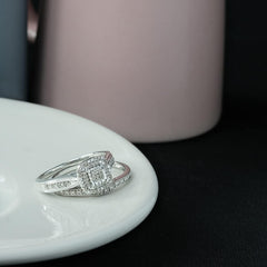 2 PC Square Halo Moissanite Sterling Silver Bridal Wedding & Engagement Ring Set for Women