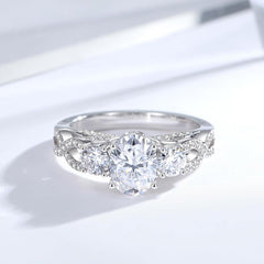 Oval Brilliant Cut CVD Diamond 925 Sterling Silver Retro Engagement Ring for Women