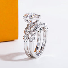 2 PC Pear Cut Moissanite Sterling Silver Bridal Wedding & Engagement Ring Set for Women