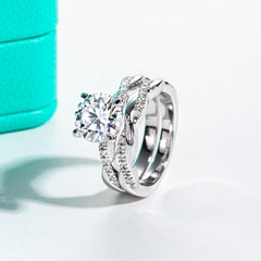2 PC Round Brilliant Cut Moissanite Infinity Twisted Vine Sterling Silver Bridal Wedding & Engagement Ring Set for Women