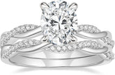 2 PC Oval Cut CVD Diamond Sterling Silver Twisting Infinity Pave Bridal Engagement Ring Wedding Band Set for Women
