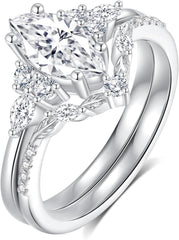 2PC Vintage Petal & Leaf Design CVD Diamond 925 Sterling Silver Engagement Ring Set for Women