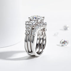 2 PC Round Moissanite Wedding Ring Set Sterling Silver Engagement Rings Bridal Set for Women