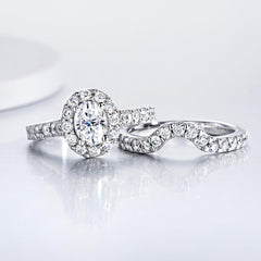 2 PC Oval Brilliant Cut Moissanite Ring Wedding Sets for Women Sterling Silver
