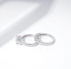 2 PC Round Cut Moissanite Sterling Silver Engagement Ring Set