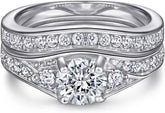 2 PC Round Brilliant Cut Channel Set CVD Diamond Sterling Silver Bridal Engagement Wedding Ring Set for Women