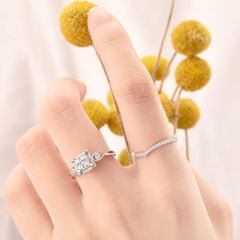 2 PC Cluster Round Brilliant Cuts for Women Sterling Silver Bridal Wedding & Engagement Ring