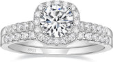 Halo CVD Diamond 14K Gold Bridal Engagement Wedding Ring Set with Bands for Wome