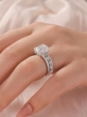 3 PC Radiant Cut Moissanite Sterling Silver Bridal Wedding & Engagement Ring Set for Women