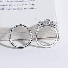 2 PC Oval Cut 3-Stone CVD Diamond Sterling Silver Bridal Wedding & Engagement Ring Set for Women