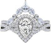 2 PC Pear Cut CVD Diamond 14K Gold Bridal Wedding & Engagement Ring Set for Wome