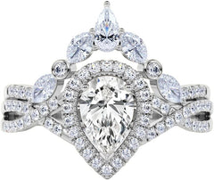 2 PC Pear Cut Moissanite Sterling Silver Bridal Wedding & Engagement Ring Set for Women