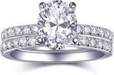 2 PC Oval Cut CVD Diamond Bridal Wedding Engagement Ring Set for Women