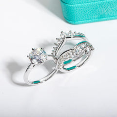 3 PC Round Cut Moissanite Sterling Silver Bridal Engagement & Wedding Ring Set