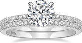 2 PC Round Cut Moissanite Sterling Silver Bridal Wedding & Engagement Ring Set for Women