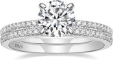 2 PC Round Cut CVD Diamond Sterling Silver Bridal Wedding Engagement Ring Set for Women