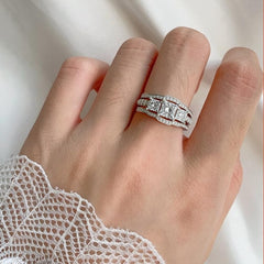 3PCS Princess Cut Wedding Ring Set for Women CVD Diamond Bridal Ring Set