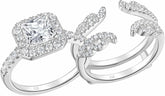 2PC Princess Cut Moissanite Sterling Silver Wedding Ring Enhancer Bridal Set for Women