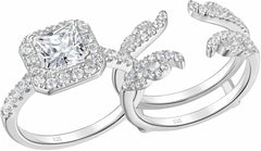 2 PC Princess Cut Moissanite Sterling Silver Bridal Wedding & Engagement Ring Enhancer Set for Women