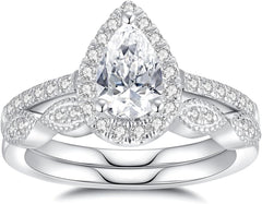 Round Cut Moissanite Sterling Silver Bridal Wedding Ring Set with Engagement & Promise Rings for Women