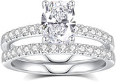 2 PC Oval Brilliant Cut Moissanite Sterling Silver Bridal Wedding & Engagement Ring Set for Women
