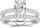 2 PC Oval Brilliant Cut CVD Diamond 14K Gold Bridal Wedding & Engagement Ring Se
