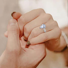 2PC Pear Cut Moissanite Sterling Silver Engagement Ring Set with Wedding Band for Women