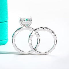 Princess Cut Moissanite Sterling Silver Infinity Twisted Vine Bridal Engagement Wedding Ring Set for Women