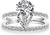 2 PC Pear Cut Moissanite Sterling Silver Stackable Bridal Wedding & Engagement Ring Set for Women