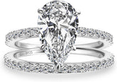 2 PC Pear Cut CVD Diamond Sterling Silver Stackable Bridal Wedding & Engagement Ring Set for Women