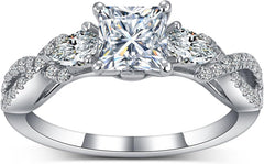 2 PC Princess Cut 3-Stone Infinity Moissanite Sterling Silver Bridal Wedding & Engagement Ring Set for Women