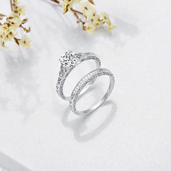 2 PC Vintage Round Cut CVD Diamond Sterling Silver Bridal Wedding & Engagement Ring Set for Women