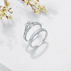 2 PC Vintage Round Cut Moissanite Sterling Silver Bridal Wedding & Engagement Ring Set for Women