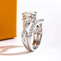 2PC Round Brilliant Cut Moissanite 925 Sterling Silver Bridal Engagement & Wedding Ring Set for Women