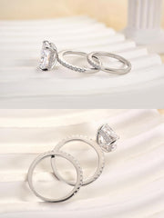 2 PC Radiant Cut Rectangle Crushed Ice Moissanite Sterling Silver Bridal Engagement & Half Eternity Wedding Band Set