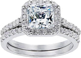 2 PC Princess Cut CVD Diamond Sterling Silver Bridal Engagement & Wedding Ring Set for Women