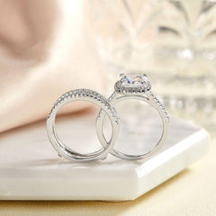 2 PC Cushion Cut Halo Moissanite Sterling Silver Bridal Wedding & Engagement Ring Enhancer Set for Women