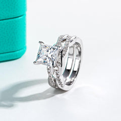 2 PC Princess Cut Moissanite Infinity Twisted Vine Sterling Silver Bridal Wedding & Engagement Ring Set for Women